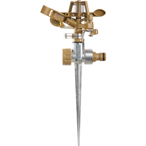 TATAY Aspersor impulso métalico, con pincho, que se acciona con la presión del agua. Regulador de chorro y de superficie de riego.