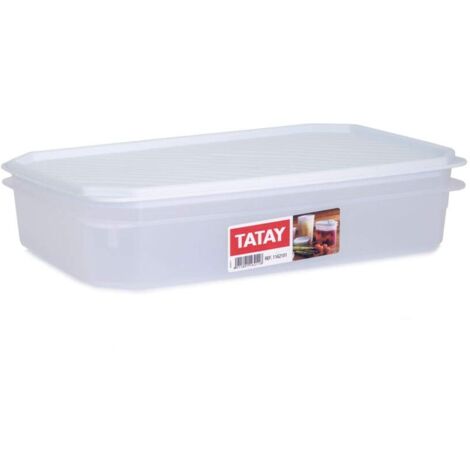 Tatay Contenitore per Alimenti, Ermetico, Capacità 2.1L, Coperchio a scatto flessibile, senza BPA, Adatto al microonde e alla lavastoviglie, Bianco. Dimensione: 28,5 x 18,5 x 6 cm