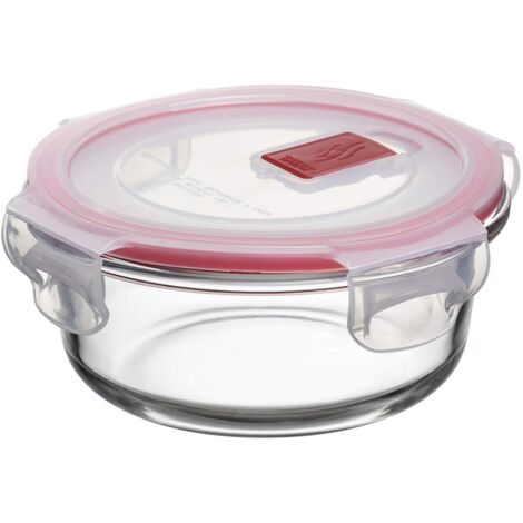 Tatay Contenitore per Alimenti, in Vetro, Ermetico, Capacità 0,4L, Coperchio a clip, Senza BPA, Adatto a microonde, Forno, Congelatore e lavastoviglie, Colore Rosso. Misura 13,7 x 13,7x 6,2 cm