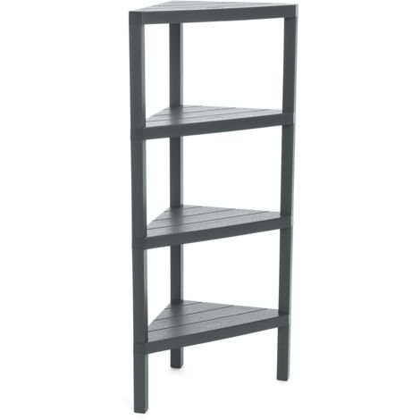 TATAY Mensola Angolare Lombok, 4 Altezze, Polipropilene, Senza BPA, Finitura Effetto Legno, Tamponi Antiscivolo, Max 10 kg per Ripiano, Facile Assemblaggio, 33x33x100 cm, Grigio