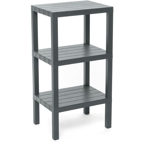 Tatay Mensola Rettangolare Lombok, 3 Altezze, Polipropilene, Senza BPA , Finitura Effetto Legno, Tamponi Antiscivolo, Max 10 kg per Ripiano, Facile Assemblaggio, 38x29x73.5 cm, Grigio