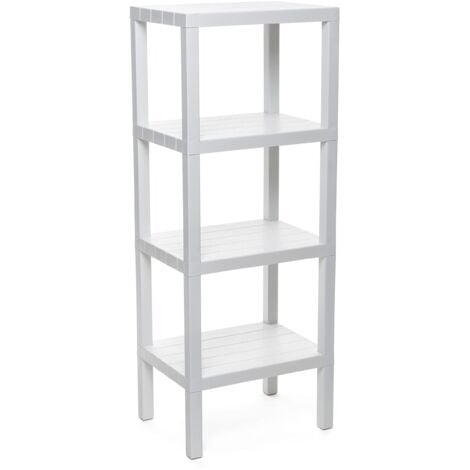 Tatay Mensola Rettangolare Lombok, 4 Altezze, Polipropilene, Senza BPA , Finitura Effetto Legno, Tamponi Antiscivolo, Max 10 kg per Ripiano, Facile Assemblaggio, Misure 38 x 29 x 100 cm, Bianco
