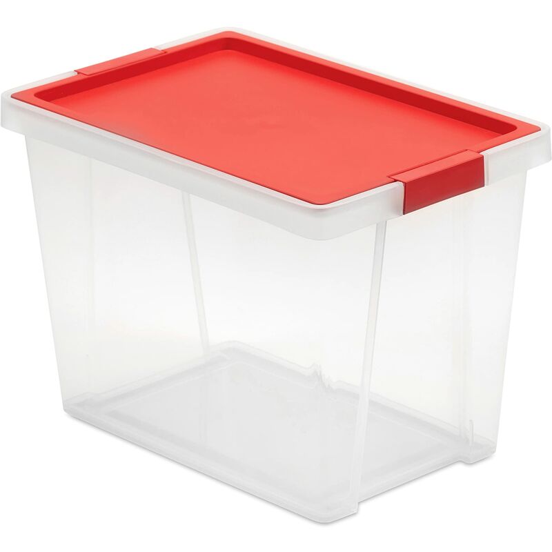 Image of Plasticos Tatay - Tatay Scatola portaoggetti con coperchio, capacità 15 litri, con manici, coperchio in pp riciclato, trasparente, senza bpa, rosso.