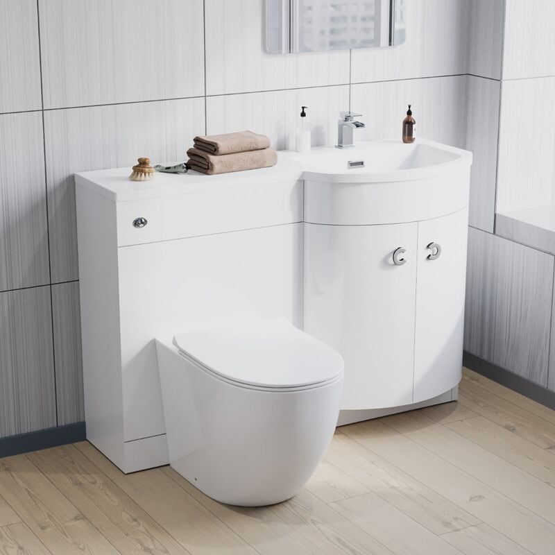 Dane 1100 mm Right Hand Side Sink White Combination Vanity Unit With Rimless Toilet