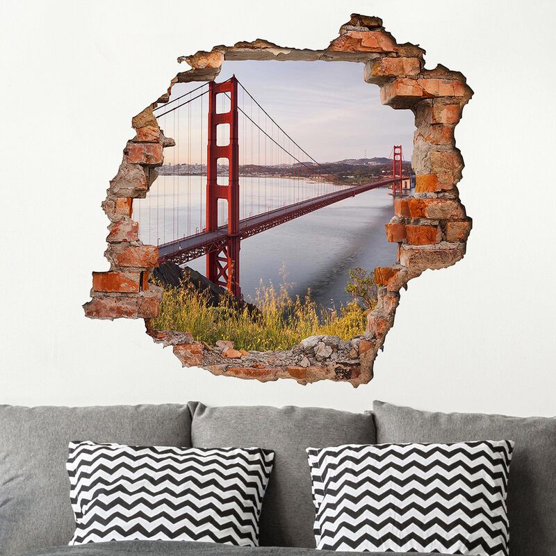 

Bilderwelten - Tatuaje de pared - 3D - Golden Gate Bridge In San Francisco - Cuadrado 1:1 Dimensión LxA: 80cm x 80cm