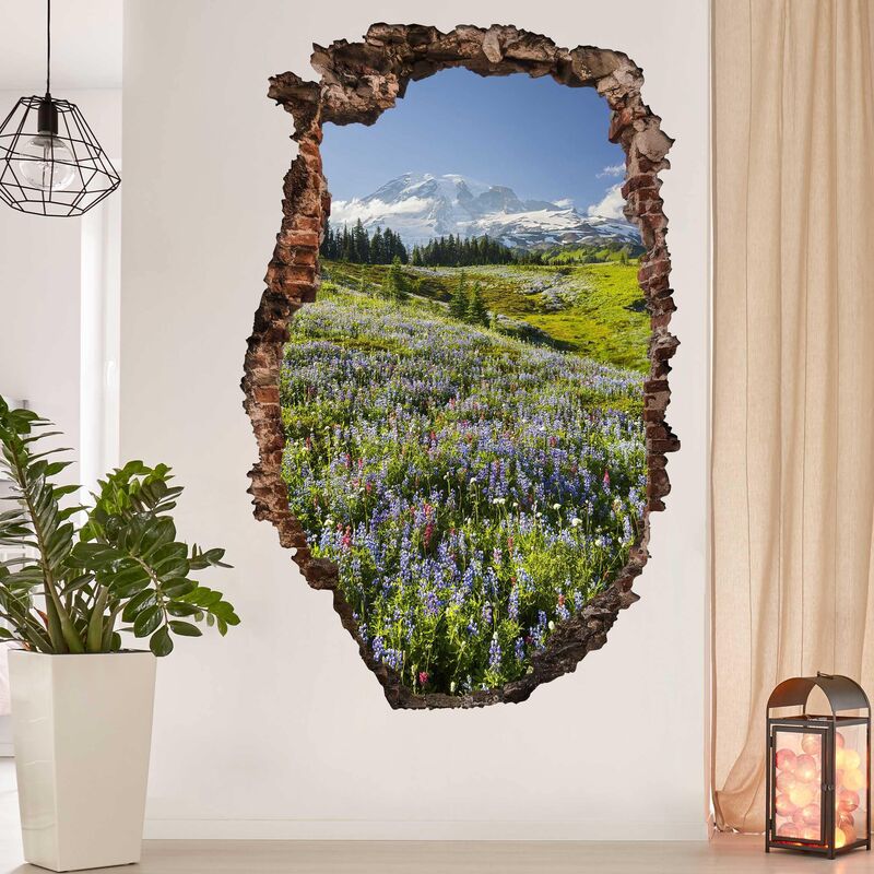 

Bilderwelten - Tatuaje de pared - 3D - Mountain Meadow With Flowers In Front Of Mt. Rainier - Alto 3:2 Dimensión LxA: 90cm x 60cm