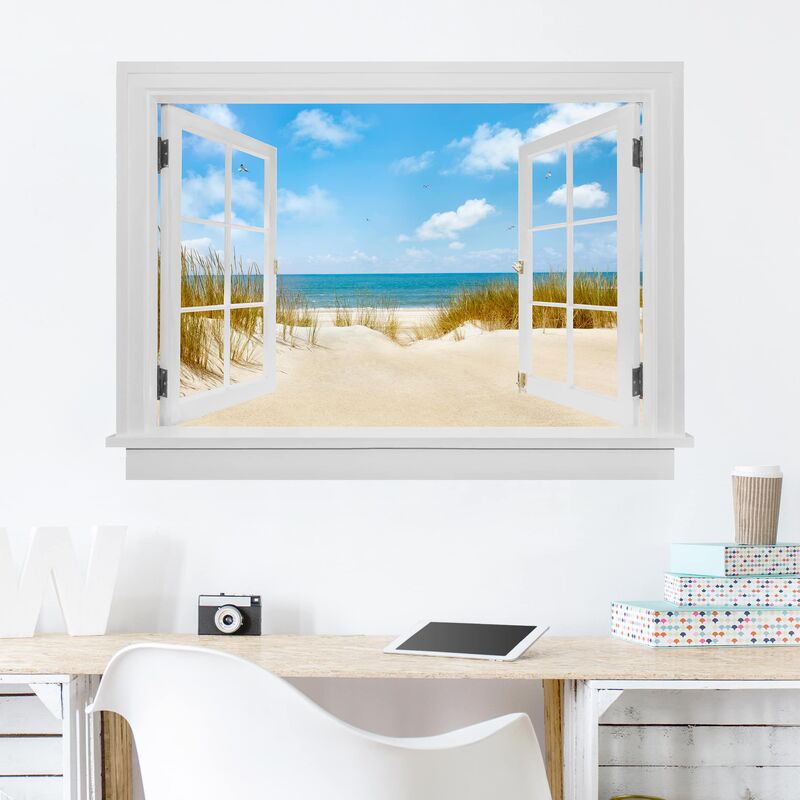 

Bilderwelten - Tatuaje de pared - 3D - Open Window Beach On The North Sea Dimensión LxA: 75cm x 100cm
