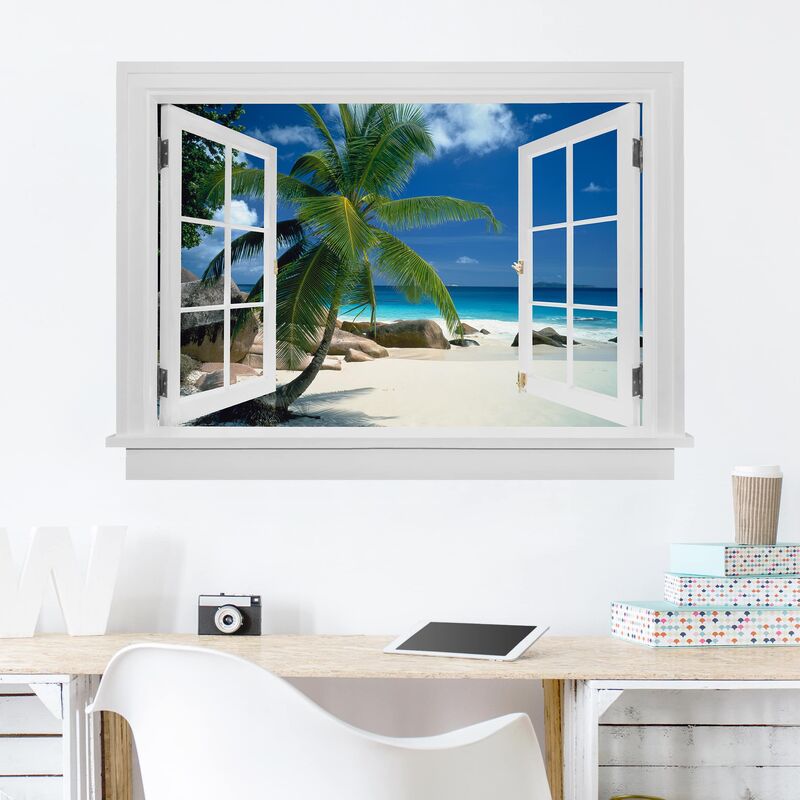 

Bilderwelten - Tatuaje de pared - 3D - Open Window Dream Beach Dimensión LxA: 90cm x 120cm