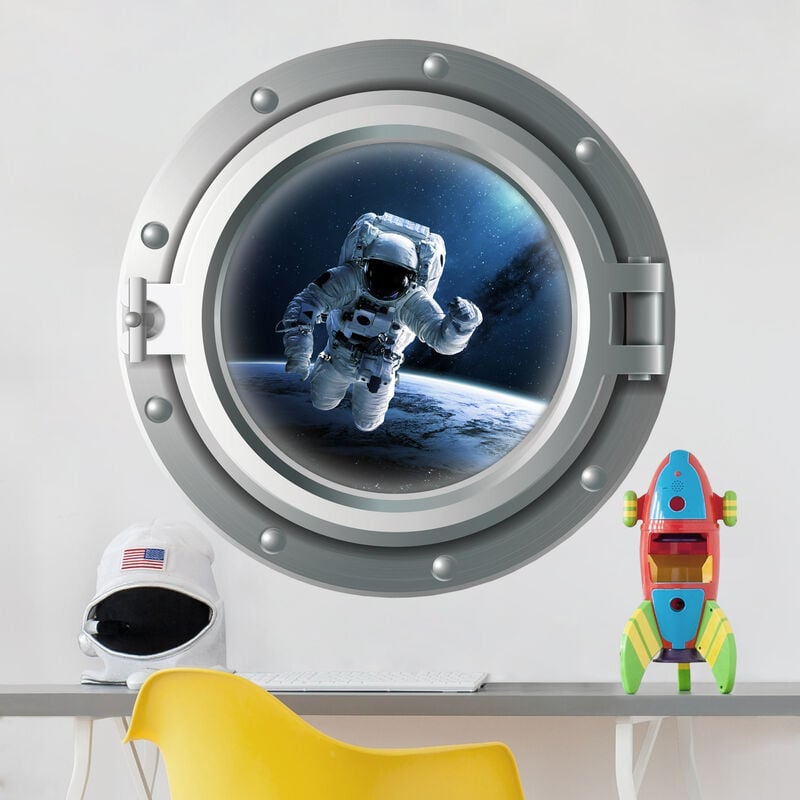 

Bilderwelten - Tatuaje de pared - 3D Porthole - Astronaut In Space Dimensión LxA: 80cm x 80cm