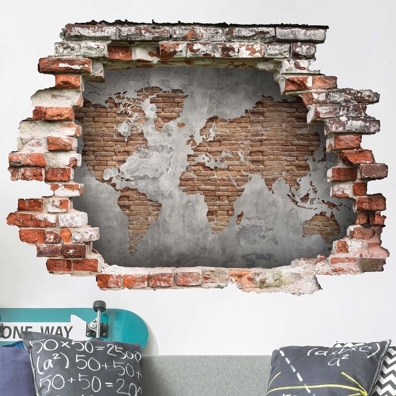 

Bilderwelten - Tatuaje de pared - 3D - Shabby Concrete Brick World Map - Apaisado 2:3 Dimensión LxA: 80cm x 120cm