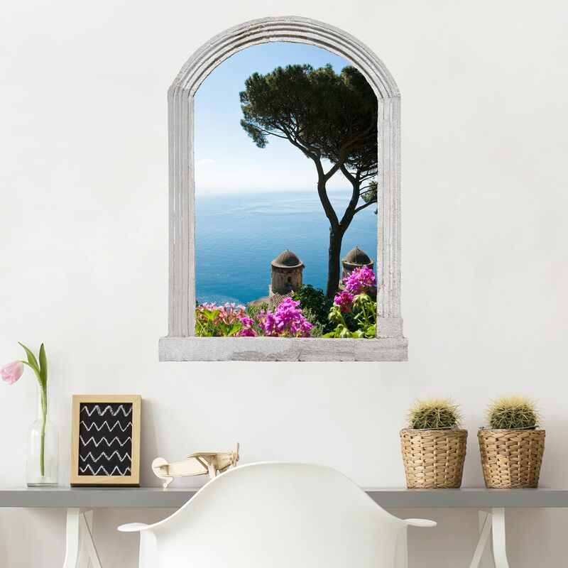 

Bilderwelten - Tatuaje de pared - 3D - Stone Arch View From The Garden On The Sea Dimensión LxA: 40cm x 30cm