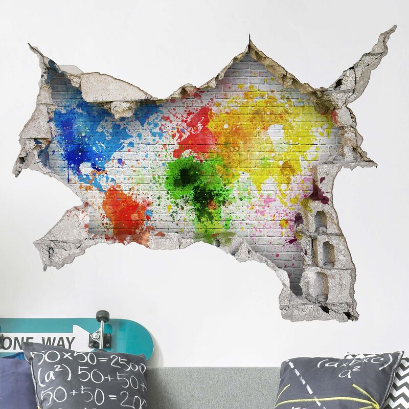 

Bilderwelten - Tatuaje de pared - 3D - White Brick Wall World Map - Apaisado 3:4 Dimensión LxA: 75cm x 100cm