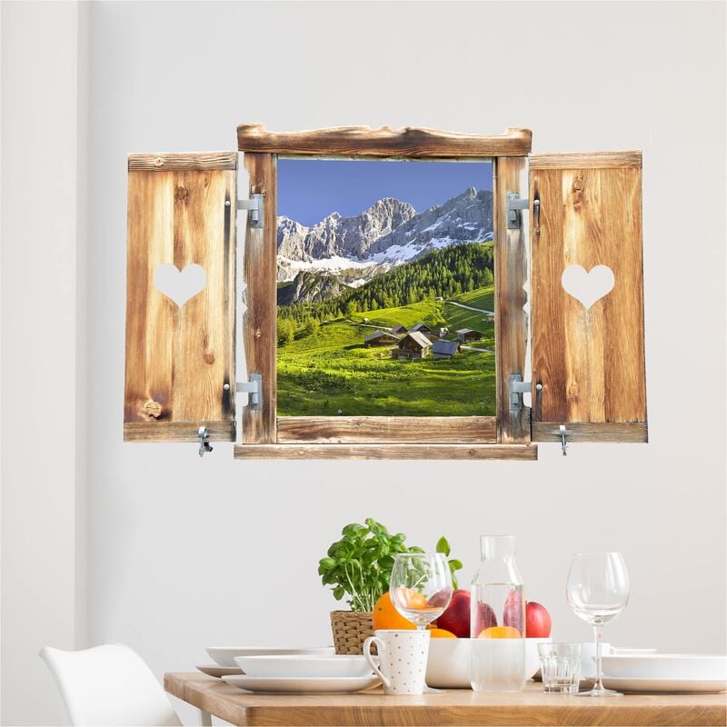 

Bilderwelten - Tatuaje de pared - 3D - Window With Heart Styria Alpine Meadow Dimensión LxA: 80cm x 120cm