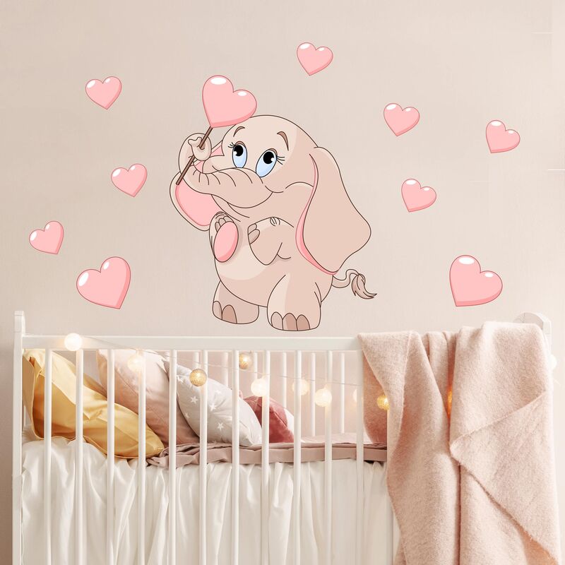 

Bilderwelten - Tatuaje de pared - Baby Elephant With Pink Hearts Dimensión LxA: 120cm x 120cm
