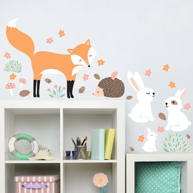 

Tatuaje de pared - Children's pattern Forest friends with rabbit hedgehog and fox Dimensión LxA: 64cm x 85cm