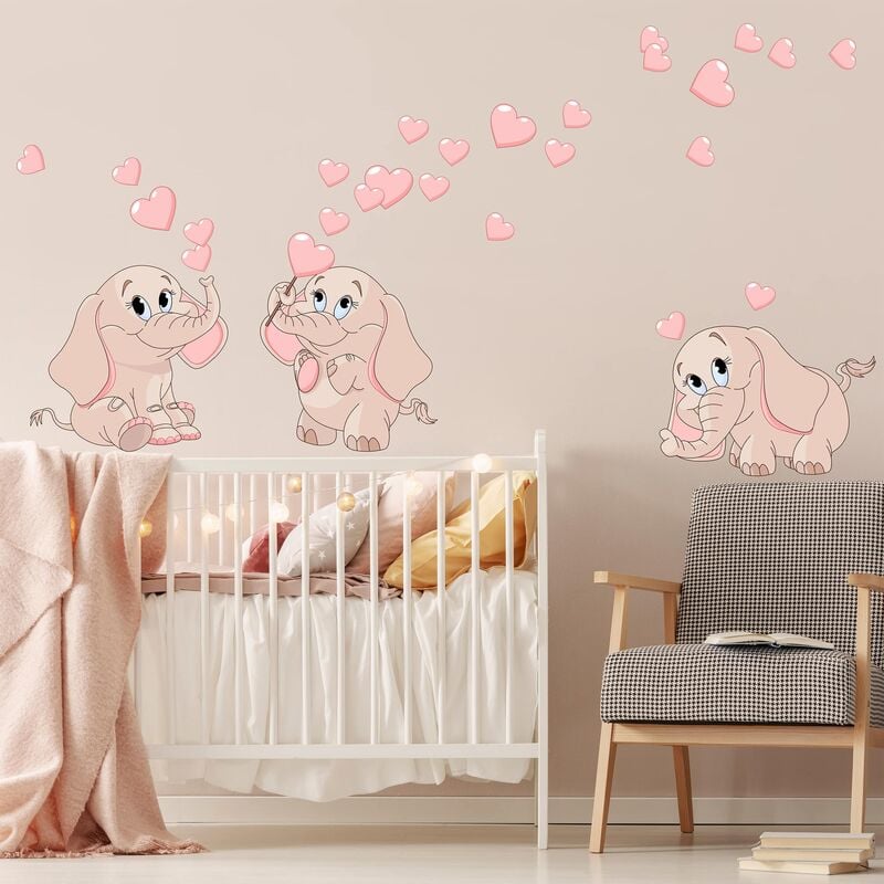 

Bilderwelten - Tatuaje de pared - Three Pink Elephant Babies With Heart Dimensión LxA: 120cm x 120cm
