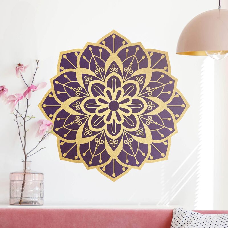 

Bilderwelten - Tatuaje de pared - Mandala Flower Pattern Gold Violet Dimensión LxA: 120cm x 120cm