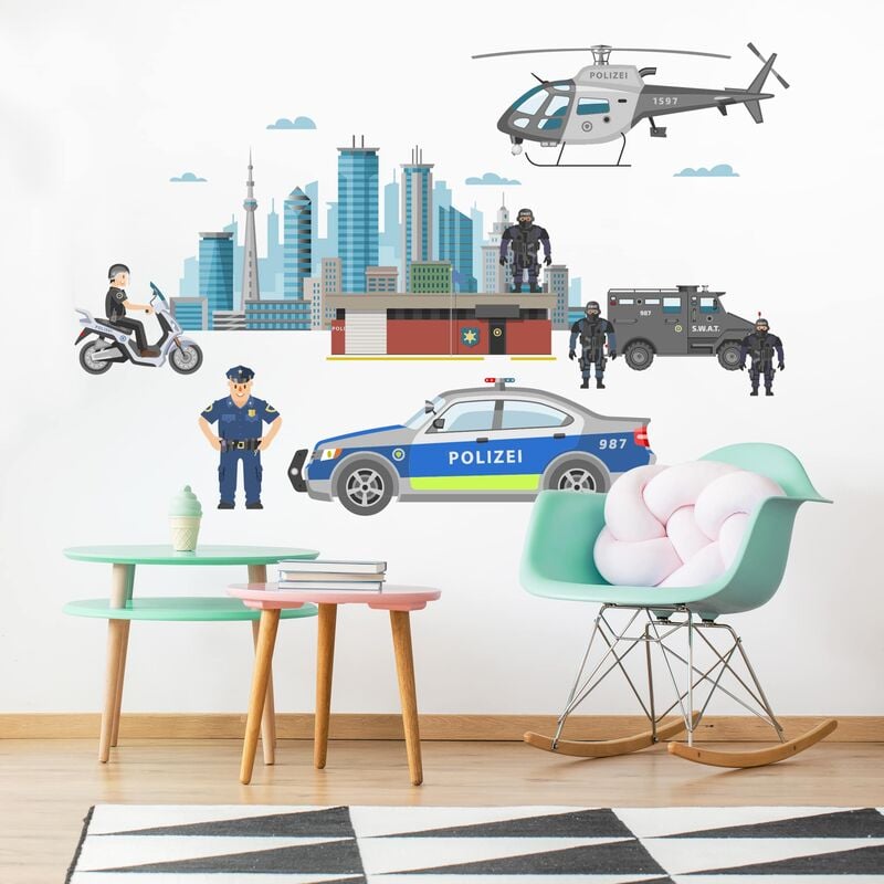 

Bilderwelten - Tatuaje de pared - Police And Police Cars Set Dimensión LxA: 120cm x 160cm