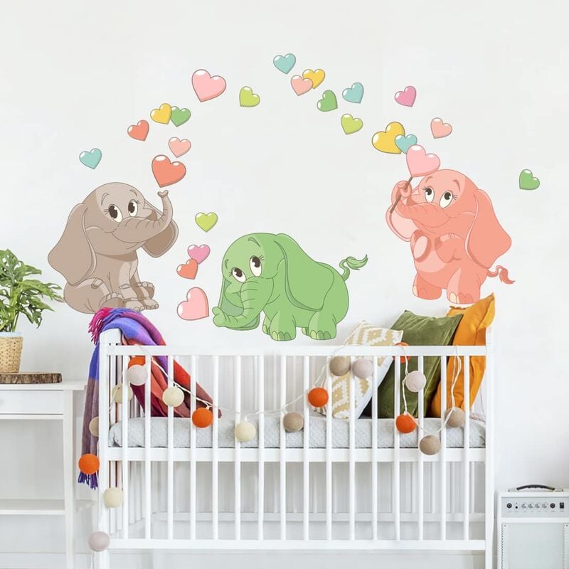 

Tatuaje de pared - Rainbow Babies Elephants With Colorful Hearts Dimensión LxA: 120cm x 120cm