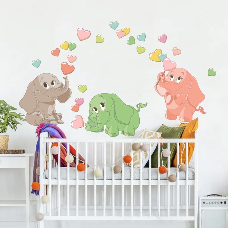 

Bilderwelten - Tatuaje de pared - Rainbow Babies Elephants With Colorful Hearts Dimensión LxA: 40cm x 40cm