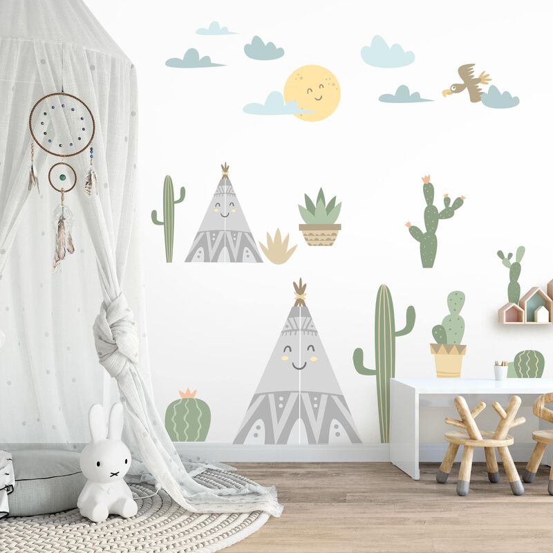 

Bilderwelten - Tatuaje de pared - Teepee And Cacti Dimensión LxA: 40cm x 60cm