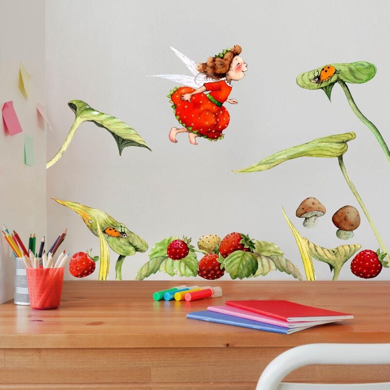 

Bilderwelten - Tatuaje de pared - The Strawberry Fairy - Leaves And Strawberries Dimensión LxA: 120cm x 180cm