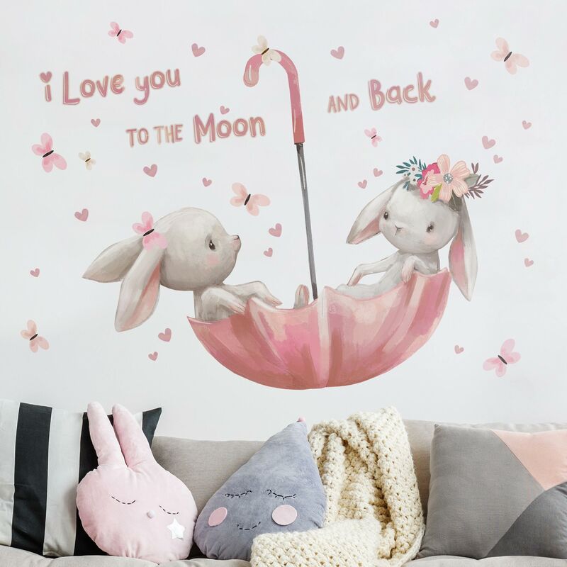 

Tatuaje de pared - To The Moon Rabbit In Umbrella Dimensión LxA: 80cm x 80cm