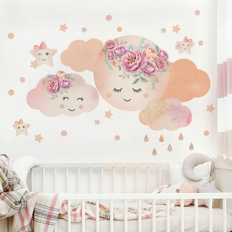 

Bilderwelten - Tatuaje de pared - Watercolor Moon Clouds And Stars With Roses Dimensión LxA: 100cm x 100cm