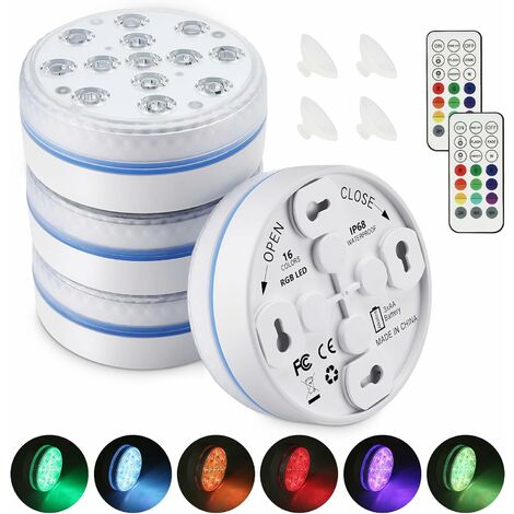 Tauchbares LED-Licht, 16 Farben Unterwasserlichter, 13 LED-Perlen Schwimmbadlampe mit RF-Fernbedienung, wasserdichte Badewannenlichter für Vase (4 Stück)