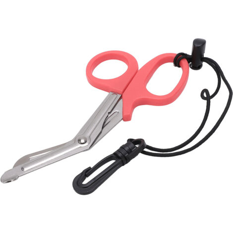 Taucherschere aus rosafarbenem Edelstahl mit Handschlaufe und Schnalle