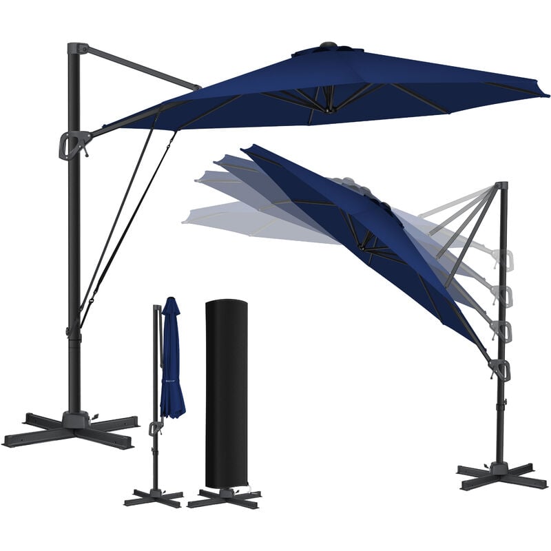 Kesser - Parasol Parapluie sun Rond xl Ø330 cm Couverture + sécurité vent incluse Réglable en 7 positions Inclinable Grand pivotant 360° Bleu marine