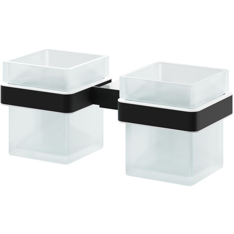 Square Matt Black and Frosted Glass Wall Mounted Double Bathroom Tumbler - Colore