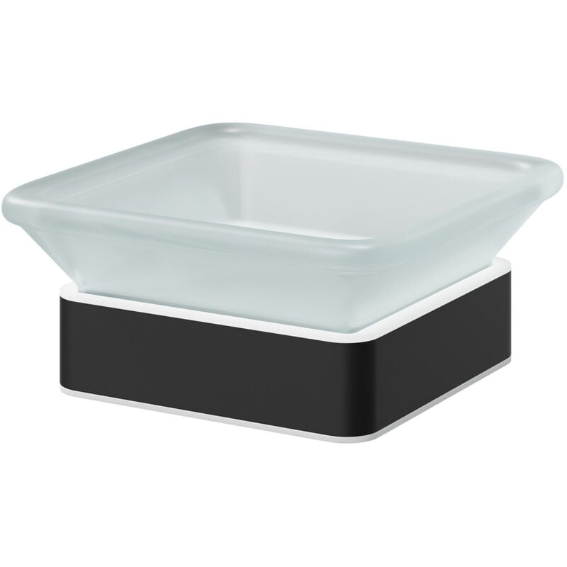 Square Matt Black and Frosted Glass Wall Mounted Soap Dish - Colore