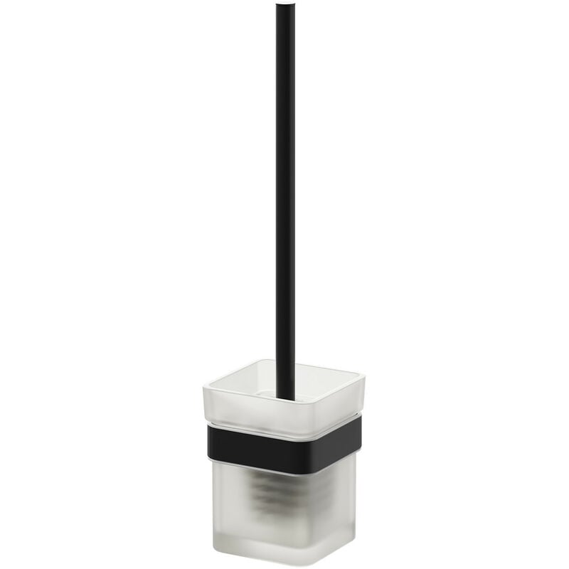 Square Matt Black and Frosted Glass Wall Mounted Toilet Brush and Holder - Colore