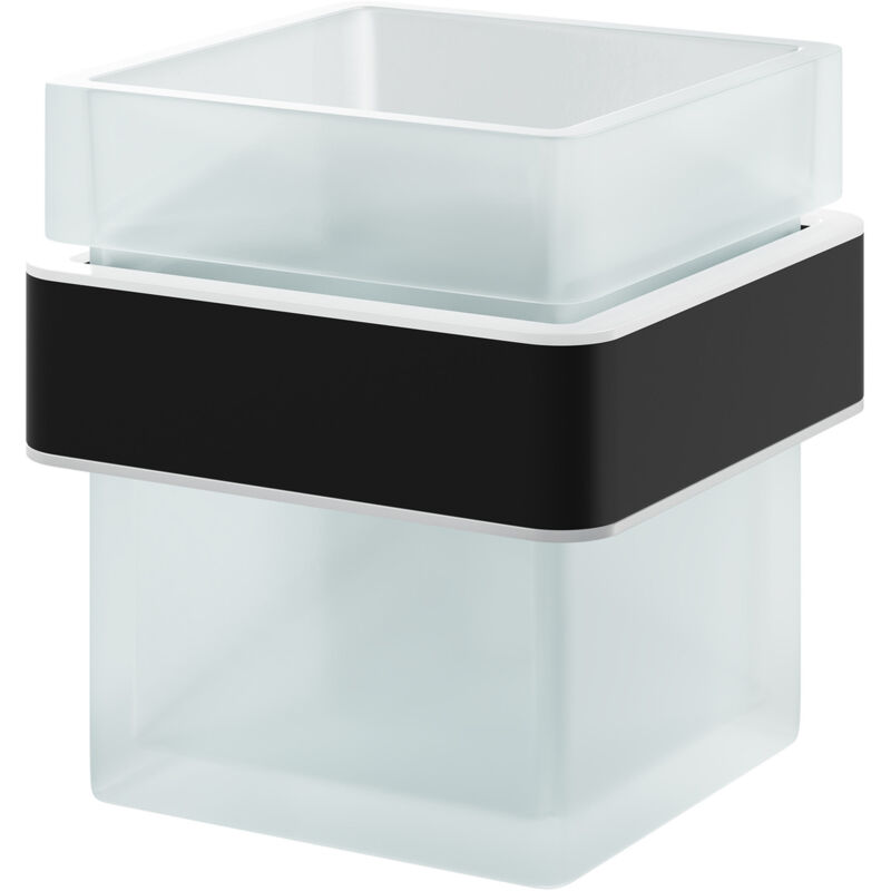 Square Matt Black and Frosted Glass Wall Mounted Bathroom Tumbler - Colore