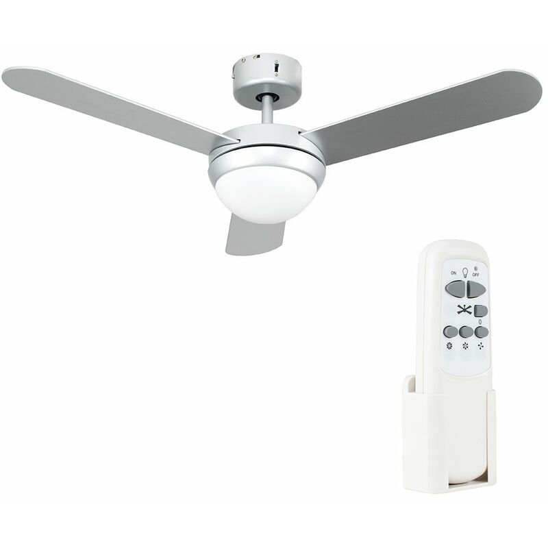 Taurus Ceiling Fan With Remote In Silver + LED Bulb - Warm White Bulbs