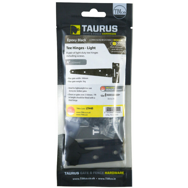 Light Tee Hinge Pair 250mm (10') Epoxy Black - Pre-Packed (Pair) - Taurus