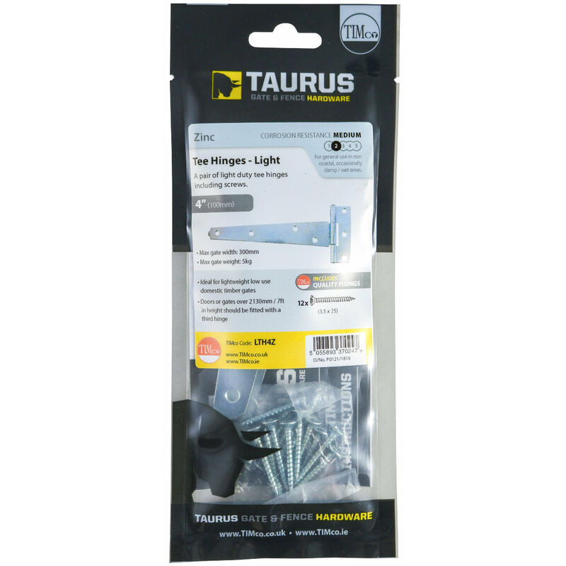 Light Tee Hinge Pair 250mm (10') Zinc Plated - Pre-Packed (Pair) - Taurus