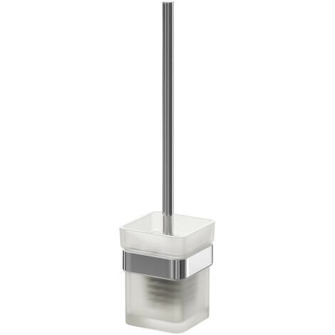 Taurus Polished Chrome and Frosted Glass Wall Mounted Toilet Brush and Holder - Chrome