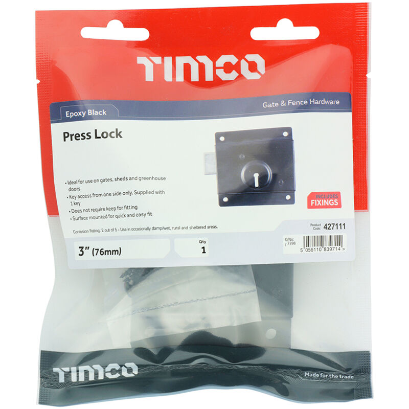 Timco - Press Lock - Black (Size 3" - 1 Each)