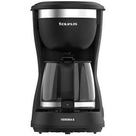 Taurus Tropfkaffeemaschine Verona 6, 600W, 600 ml, Intense Flavour Tech, Warmhalteplatte, waschbarer Dauerfilter, tropfsichere Glaskaraffe, kompaktes mattschwarzes Design, BPA-frei