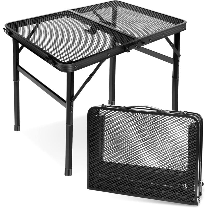 Tavle Pliable Camping,Petite Table Camping Pliante pour Barbecue,2 Réglages de Hauteur,Table avec Grille Métallique de Bureau,Facile à Nettoy,pour