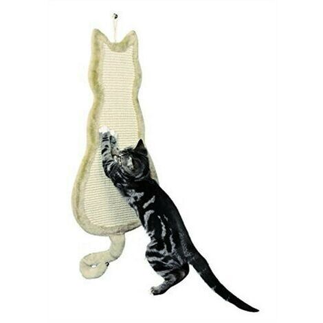 Tavoletta a forma di gatto in peluche/sisal 35x69cm beige