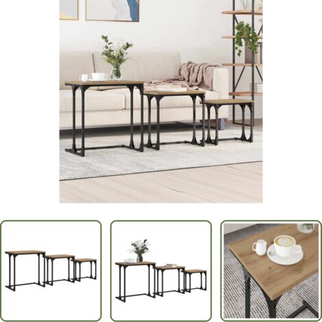 Tavoli da caffè in legno -  Tavolo da caffè nesting 3 pcs rovere artigianale