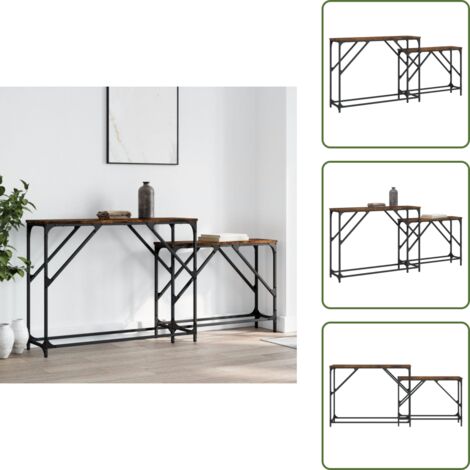 Tavoli da divano - vidaXL Tavoli Consolle Impilabili 2pz Rovere Fumo Legno Multistrato - Tavoli in legno multistrato
