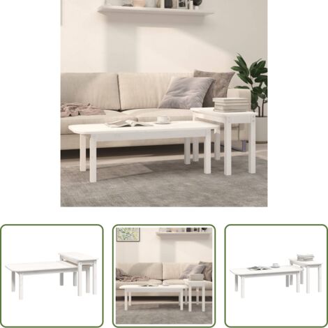 Tavoli da salotto -  Set Tavolini da Salotto 2 pz Bianco in Legno Massello di Pino