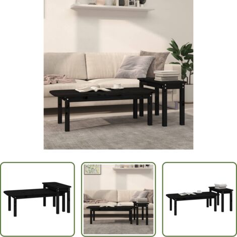 Tavoli da salotto -  Set Tavolini da Salotto 2 pz Nero in Legno Massello di Pino