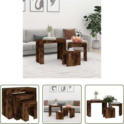 Tavoli da salotto -  Tavolini Impilabili 3 pz Rovere Fumo in Legno Multistrato