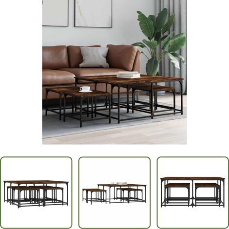Tavoli da salotto -  Tavolini Impilabili 5 pz Rovere Fumo in Legno Multistrato