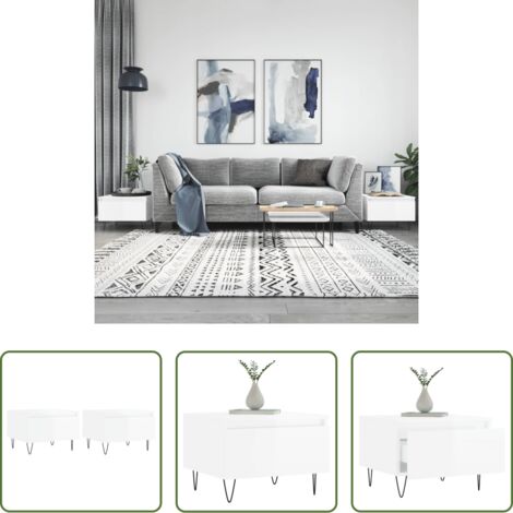 Tavoli da salotto -  Tavolini Salotto 2pz Bianco Lucido 50x46x35cm Legno Multistrato